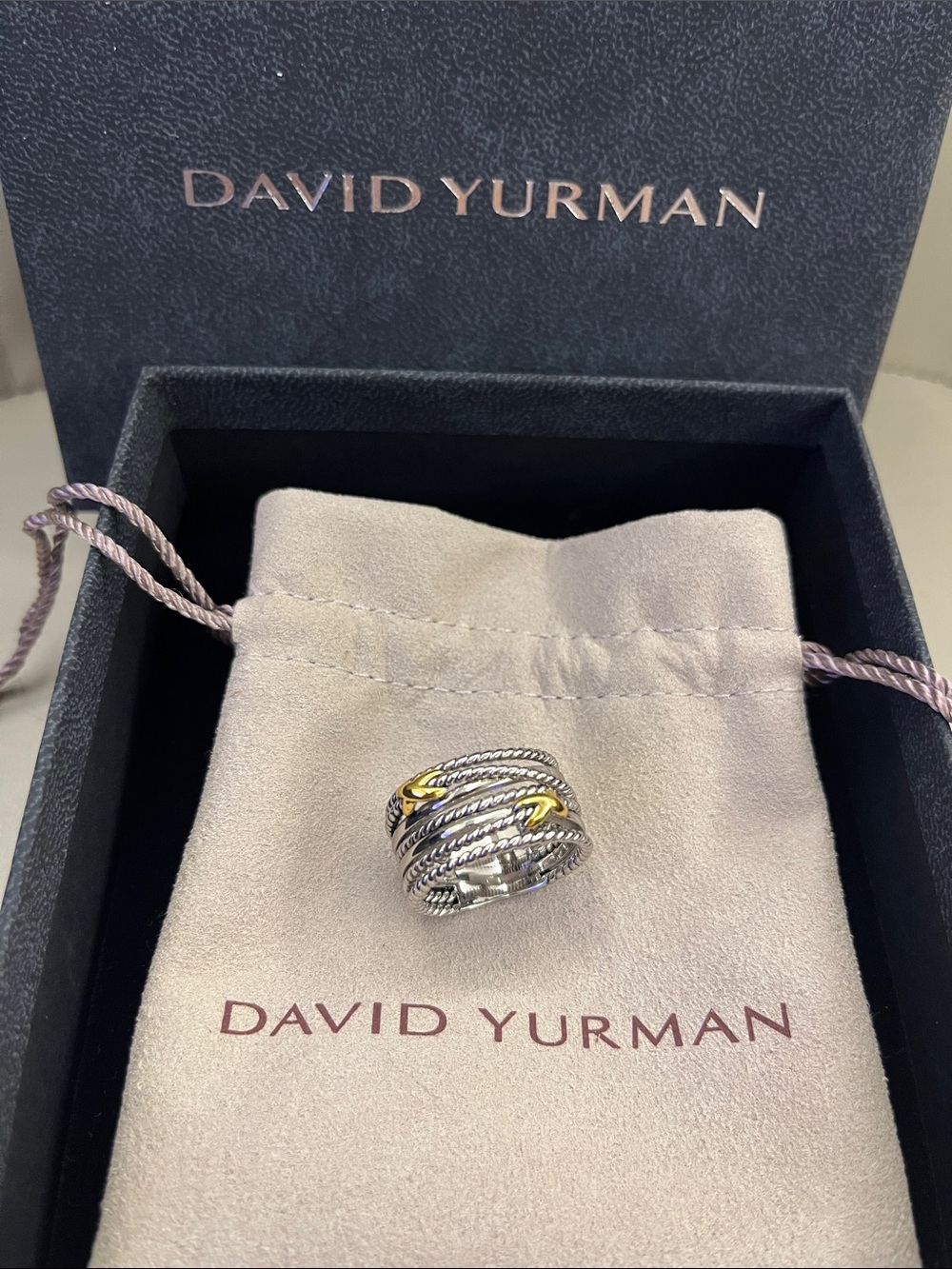 David Yurman Sterling Cable Band Ring with Yellow Gold Accent